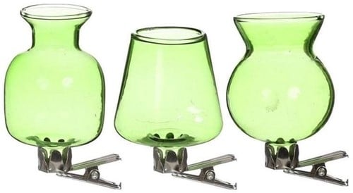 [A-024107] Gekleurd Glazen Flesje Clipper Groen Set 3 stuks met Clip
