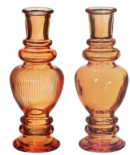 [A-025950] Gekleurd Glazen Flesje Venice Vaasje Kandelaar Amber Ø5,7 cm H15,5 cm per stuk