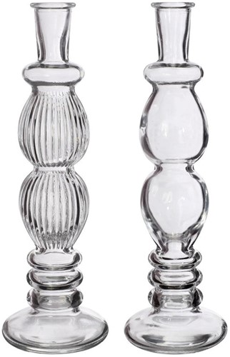 [A-025957] Gekleurd Glazen Flesje Florence Vaasje Kandelaar Clear Ø9 cm H28 cm per stuk
