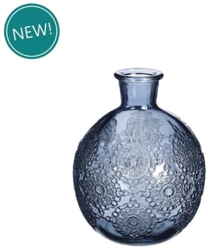 [A-026051] Gekleurd Glazen Flesje Bologna Vaasje Kandelaar Dark Blue Ø9,5 cm H12 cm per stuk