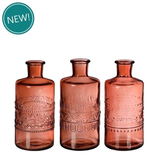 [A-026054] Gekleurd Glazen Flesje Porto Mahogany Ø7,5 cm H14,5 cm per stuk