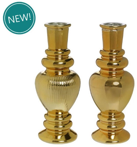 [A-026058] Gekleurd Glazen Flesje Venice Vaasje Kandelaar Goud Ø5,7 cm H15,5 cm per stuk