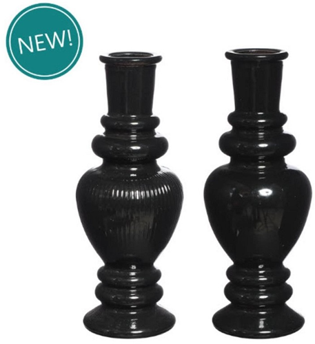 [A-026059] Gekleurd Glazen Flesje Venice Vaasje Kandelaar Zwart Ø5,7 cm H15,5 cm per stuk