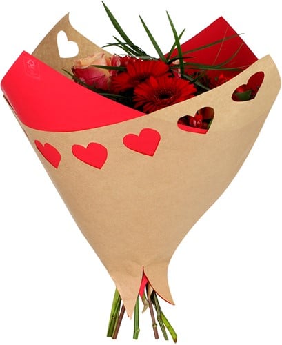 [A-023048] Boeketverpakking Oblique 45 gr kraft Open Heart Rood 35 x 35 cm pak 25 stuks