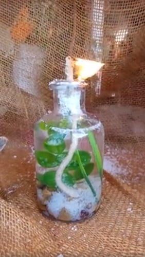 [A-016160] Ronde lont met plaatje voor opening 2,4 cm  Diameter 4 om ZELF Olielamp te maken Olielamp maken met fles