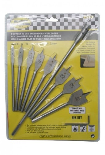 [A-017783] Houtborenset platte houtboren 10delig 