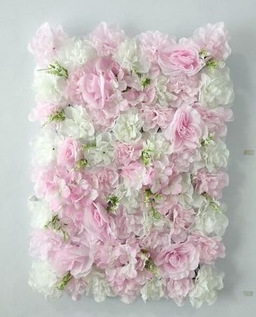 [A-023007] Flowerwall 40x60 cm 26 Zachtroze Wittinten Rozen en Hortensia