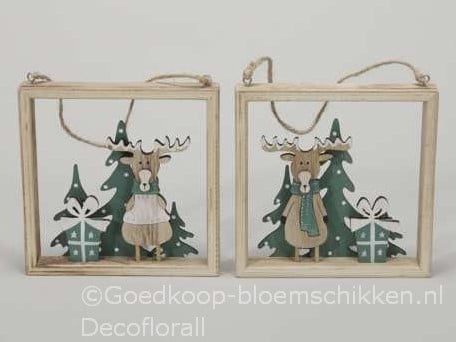 [A-016203] Houten raam met Rendier 14x14x2 cm per stuk
