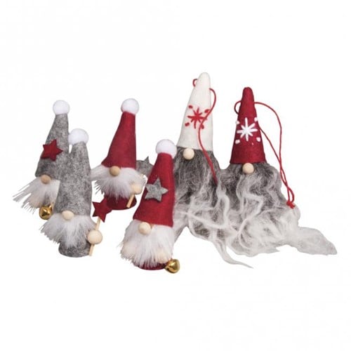 [A-016529] Vilt Gnoom Santa kaboutertjes 6.5 cm set van 6 stuks