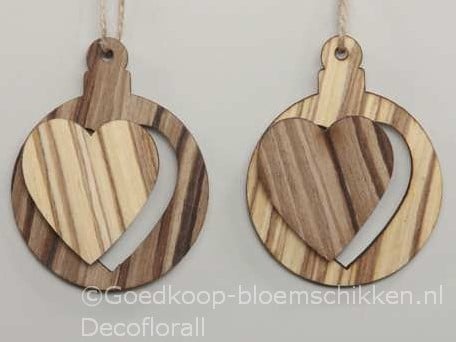 [A-016551] Hangers houten ballen Harten 2D Naturel 8 cm set van 2 stuks