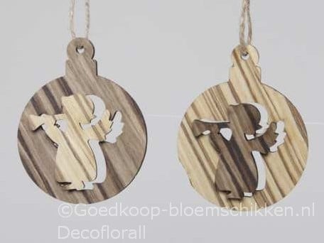 [A-016552] Hangers houten ballen Engelen 2D Naturel 8 cm set van 2 stuks