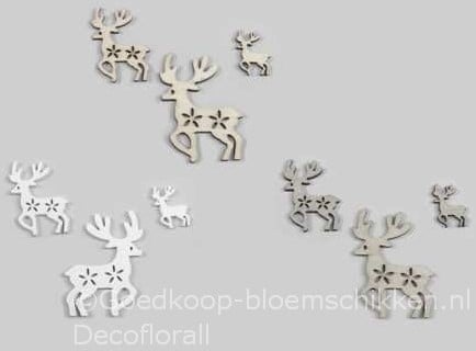 [A-018751] Houten Rendieren Naturel A 3/5/7 cm box 15 stuks