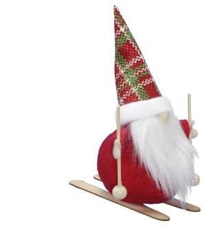 [A-023204] Santa op houten skiën Rood muts Grijs 10 cm per stuk