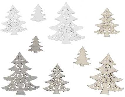 [A-023231] Houten dennenboompjes Wit B 3/5/7 cm box 15 stuks