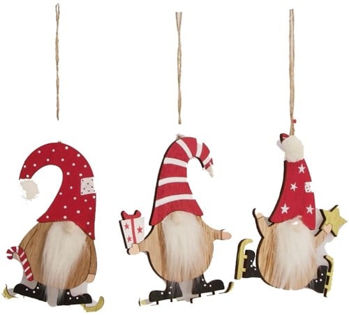 [A-024052] Hanger gnome wood Santa 13x8.5x0.5 cm set van 3 stuks