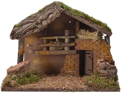 [A-027163] Kerststal Naturel met schors en mos 30x17x21 cm per stuk