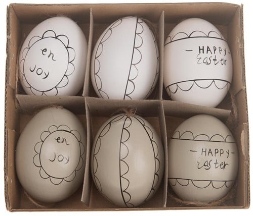 [A-013522] Kippeneieren Decorated Wit Taupe 6 stuks