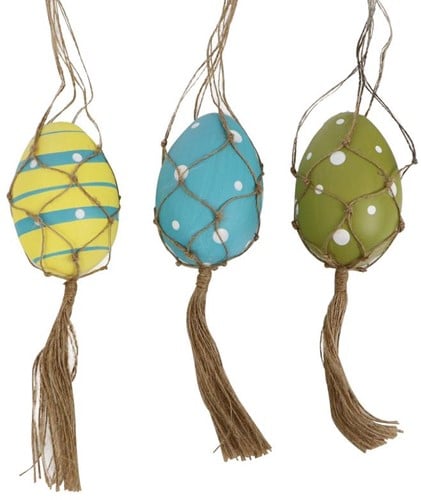 [A-015190] Macramé eihangers Blauw mix handmade 3 stuks