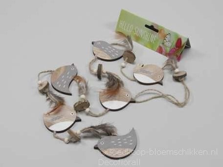 [A-015308] Vogeltjes Guirlande Hout met Veertjes 1 m