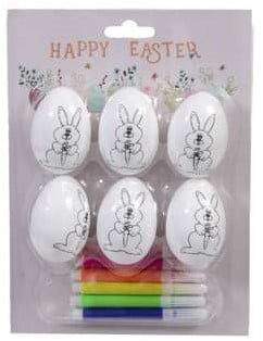 [A-027361] Knutselset hobbypakket eieren versieren met markers Bunny 6 cm 6 stuks