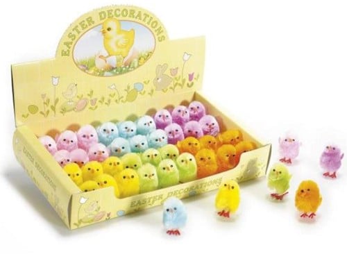[A-017066] Chenille kuikentjes Pastel 3,5 cm doos 36 stuks 6 kleuren