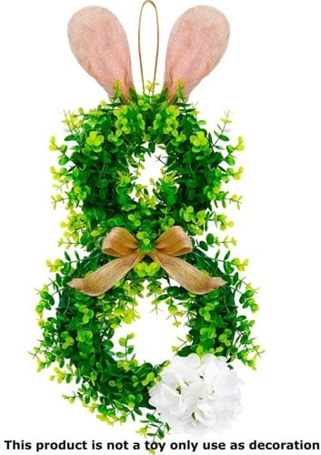 [A-025554] Paasdecoratie deurdecoratie Paashaas krans met oren kunstbuxus