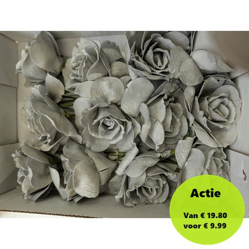 [A-008089] Foamroos Sophie Snow Grey 15 cm Doos 12 stuks