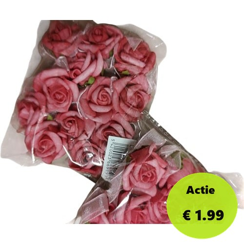 [A-009206] Mini Foam Roos Pink Roze Zelfklevend 2 cm Pak