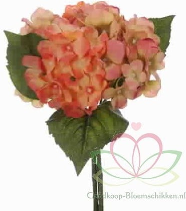 [A-011026] Hortensia Hydrangea Boeketje Peach Zijdenbloem 5 stuks