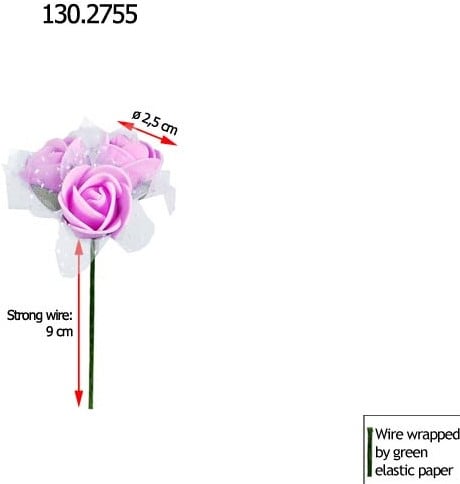 [A-012665] Mini Foam Roos met Tule Roze 2 cm Bulk Pak 96×3 roosjes = 288 stuks