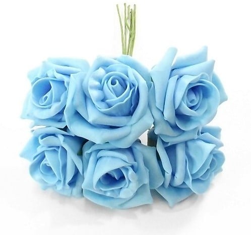 [A-013931] Foamroos Princess Kleurvast Lichtblauw 6 cm Bundel 6 stuks Baby Blauw