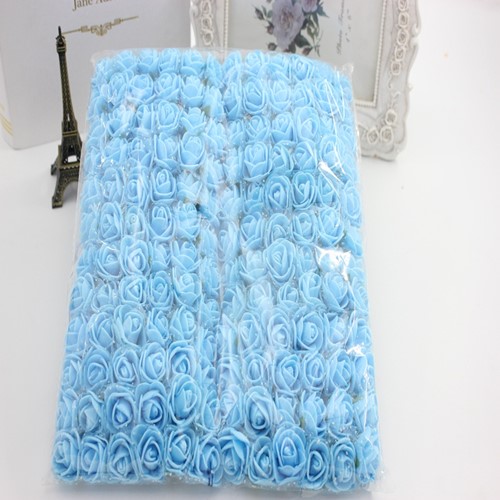 [A-014357] Mini Foam Roos met Tule Skyblue Blauw 2 cm Bulk Pak 144 stuks