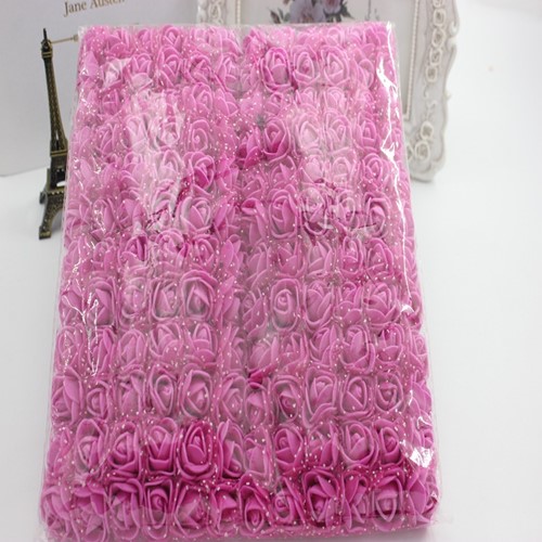 [A-014359] Mini Foam Roos met Tule Rose Rood Fuchsia 2 cm Bulk Pak 144 stuks