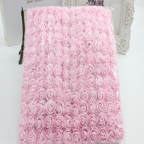 [A-014360] Mini Foam Roos met Tule Licht Roze 2 cm Bulk Pak 144 stuks