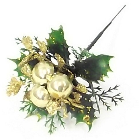 [A-014447] Kerstbijsteker Goud Balletjes Blad en Hulst per stuk