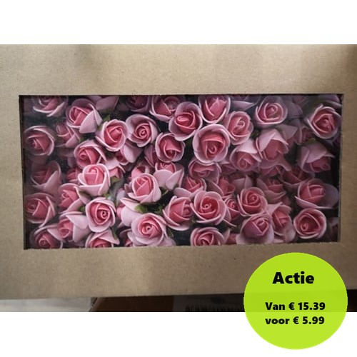 [A-015410] Mini Foam Roos Pink Roze 2 cm Doosje 144 stuks