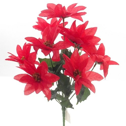 [A-015540] Kerstster Kerstroos Poinsettia Rood Velvet Zijdenbloem boeket 14 koppen