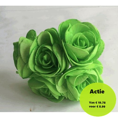 [A-015885] Camelia Ranonkel Groen Neon Foambloem doos 30 stuks