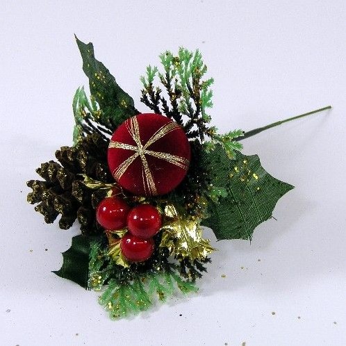 [A-016660] Kerstbijsteker Rood Goud Bal Dennenappel Besjes doos
