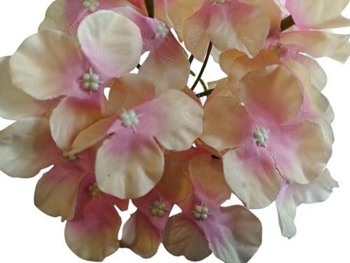 [A-017144] Hortensia Hydrangea 6 Oranje Roze Zijden Bloemkop los 15×10 cm