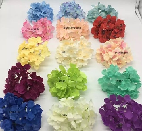 [A-017149] Hortensia Hydrangea 24 Rood Zwart Hartje Zijden Bloemkop los 15×10 cm