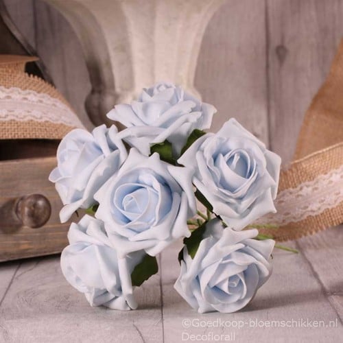 [A-017751] Foamroos Tea Rose Baby Blauw 6 cm 6 stuks