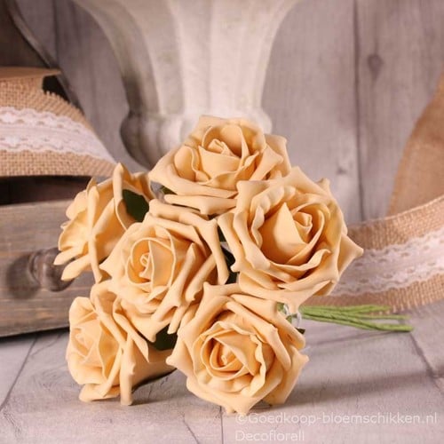 [A-017753] Foamroos Tea Rose Cream Goud 6 cm 6 stuks