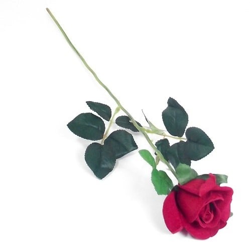 [A-019581] Zijden Roos Valentijnroos Velvet Single Velvet Rose Rood met Blad 54 cm per stuk