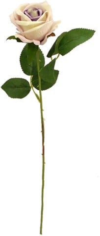 [A-019582] Zijden Roos Cream Lilac Velvet Touch Open 50 cm per stuk met Blad