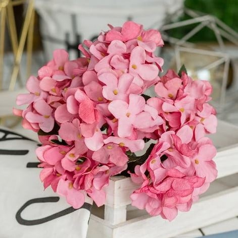[A-023331] Hortensia Hydrangea Bundel Roze Rood Zijdenbloem 6 takken ca. 30 cm