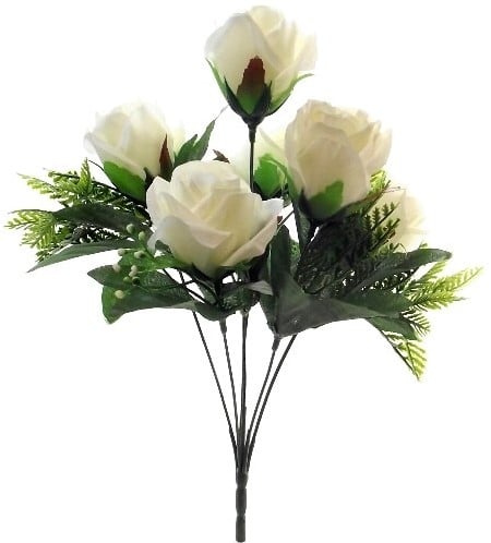 [A-024694] Zijden Rozen met Gips en Blad Wit Boeketje 33 cm