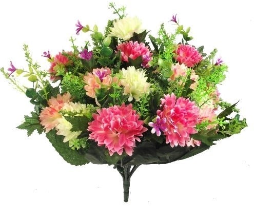 [A-024709] Zijden Boeket Spiky Mum Large Mixed Bush Pink Cream 41 cm