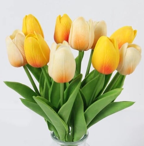 [A-025626] Tulpen Champagne Geel Real Touch Foam 33 cm Bundel ca. 10 stuks