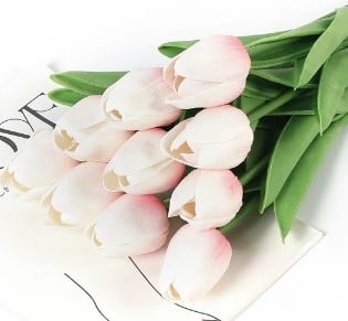 [A-025631] Tulpen Ivory LichtRoze Real Touch Foam 33 cm Bundel ca. 10 stuks